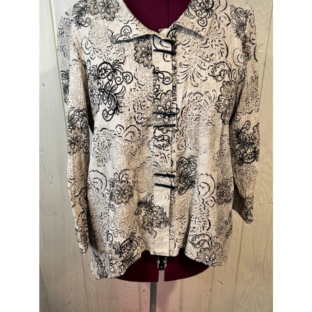 Habitat Beige Black Floral Blouse Jacket Large